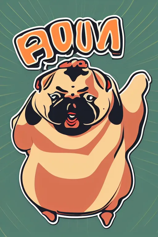 Image similar to Sumo wrestler pug, sticker, colorful, illustration, highly detailed, simple, smooth and clean vector curves, no jagged lines, vector art, smooth