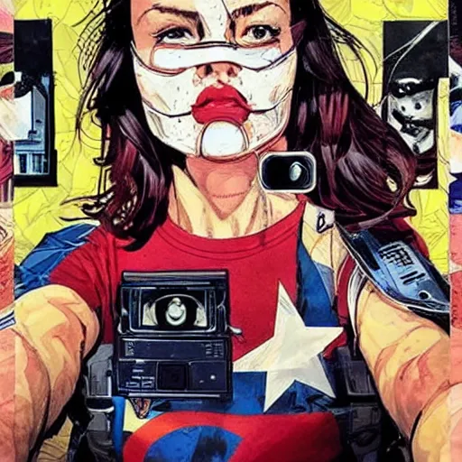 Prompt: The last selfie ever taken, by MARVEL comics and Sandra Chevrier