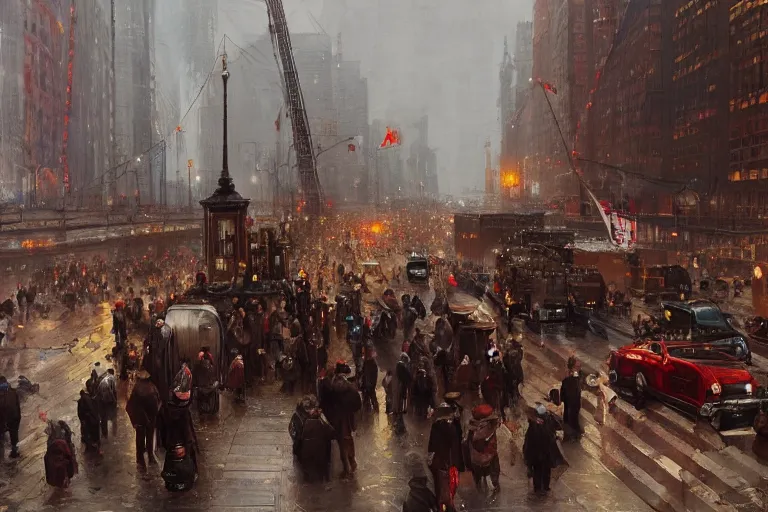 Image similar to a painting of polish immigrants arriving in new york in 1 8 9 3 in new york by greg rutkowski, trending on artstation