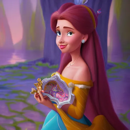 Prompt: a portrait of a princess in an animated disney movie, backwater bayou, oil painting, pale colors, high detail, 8 k, wide angle, global illumination, trending on artstation,