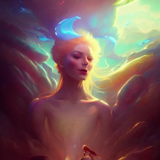 Image similar to portrait of a beautiful metaphysical emanation, fantasy concept art by pete mohrbacher and wlop and artgerm , digital art, highly detailed, intricate, sci-fi, sharp focus, Trending on Artstation HQ, deviantart, volumetric lighting, unreal engine 5, 4K UHD image