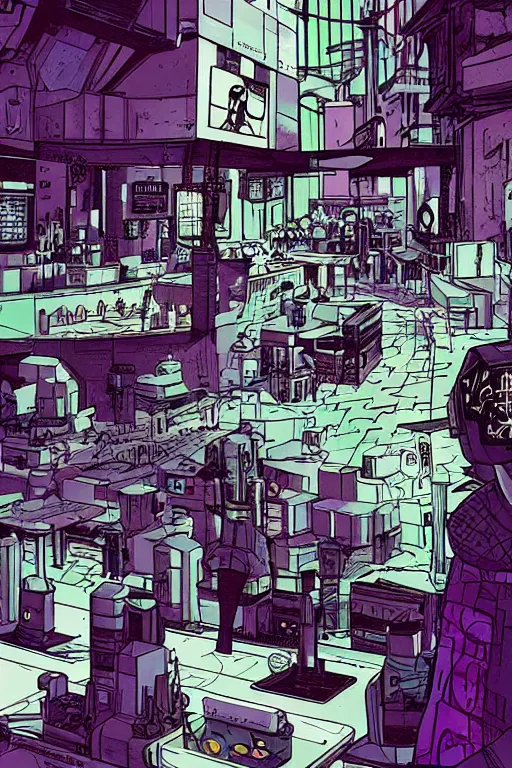 Prompt: cyberpunk cafe by Gabriel Ba 50