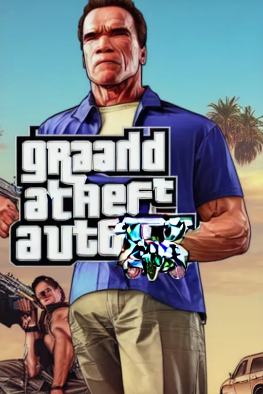 Image similar to GTA V cover art starring arnold schwarzenegger