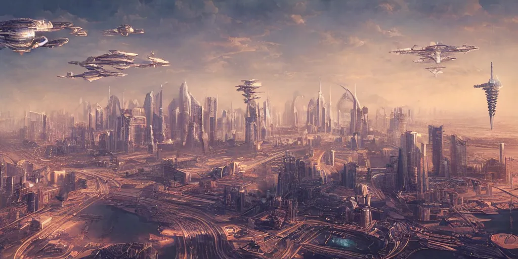 Prompt: futuristic beijing skyline, flying vehicles, bruce pennington, h r giger, rene magritte, vibrant colors, gorgeous lighting, highly detailed, 4, 4 k rtx hdr volume light concept studio matte painting environement digital