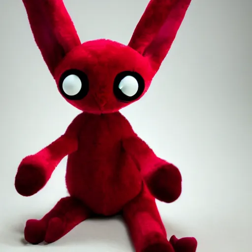 Image similar to an adorable crimson bunny creature with four eyes