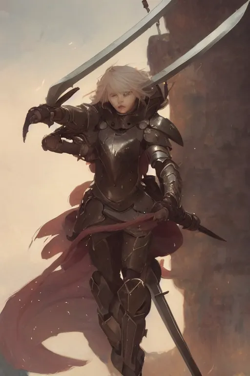 Image similar to girl with armor fighting with ten sword flying around her by hsiao ron cheng, by gaston bussiere, anna nikonova aka newmilky, greg rutkowski, yoji shinkawa, yoshitaka amano, trending on artstation, featured on pixiv, cinematic composition, 8 k