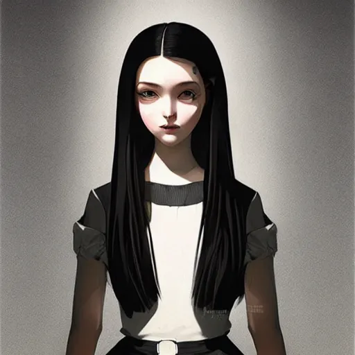 Image similar to little girl with flowers on her long black hair, dressed in a simple white dress, anime art style, digital artwork made by ilya kuvshinov, inspired in balthus