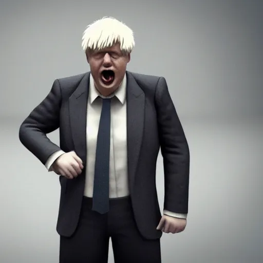 Image similar to Boris Johnson with Colonel Sanders body, realistic artstyle, wide shot, dramatic lighting, octane render, hyperrealistic, high quality, highly detailed, HD, beautiful, cinematic, 8k, unreal engine, facial accuracy, symmetrical