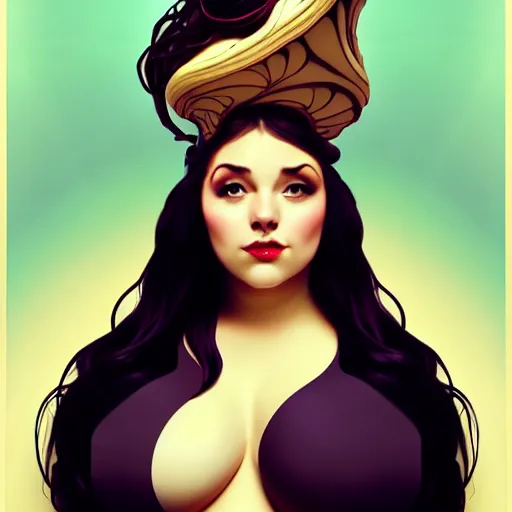 Prompt: curvy woman with a bundt cake on her head, digital art, cinematic, concept art, 8k, painting, imaginefx, cgsociety, art nouveau, Alphonse Mucha, trending on artstation, wide shot, full shot