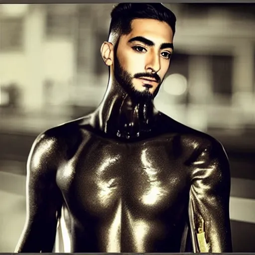 Image similar to “a realistic detailed photo of a guy who is an attractive humanoid who is half robot and half humanoid, who is a male android, singer Maluma, shiny skin, posing like a statue, blank stare”