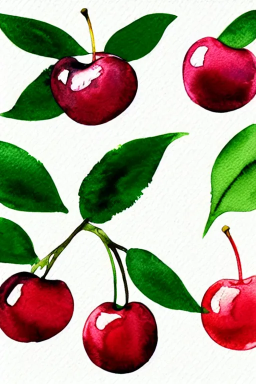 Image similar to minimalist watercolor art of cherries, illustration, vector art