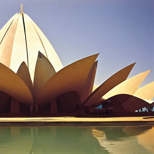 Image similar to interior of a futuristic lotus temple with gold, red and white marble panels, in the desert, by buckminster fuller and syd mead, intricate contemporary architecture, photo journalism, photography, cinematic, national geographic photoshoot