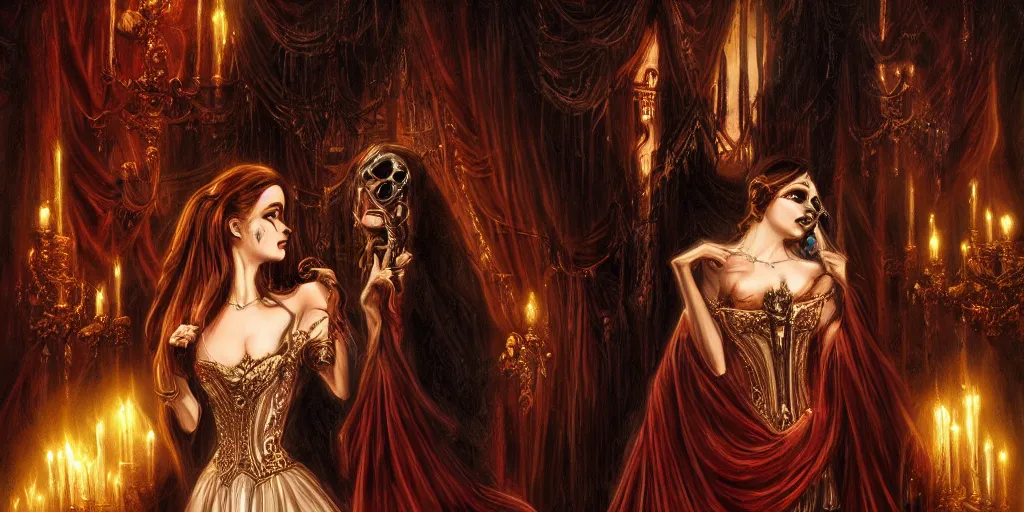 Image similar to the phantom of the opera, fantasy art in the style of Anne Stokes, digital art, with lots of details, cinematic lighting, 4K, Unreal Engine, ultra realistic