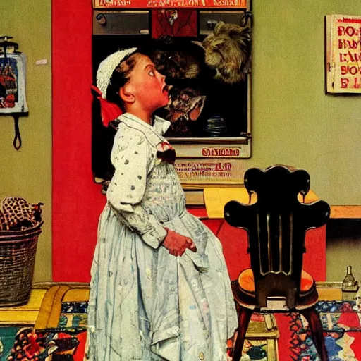 Prompt: Maximalist queen of a fictional ethnicity. Norman Rockwell painting.