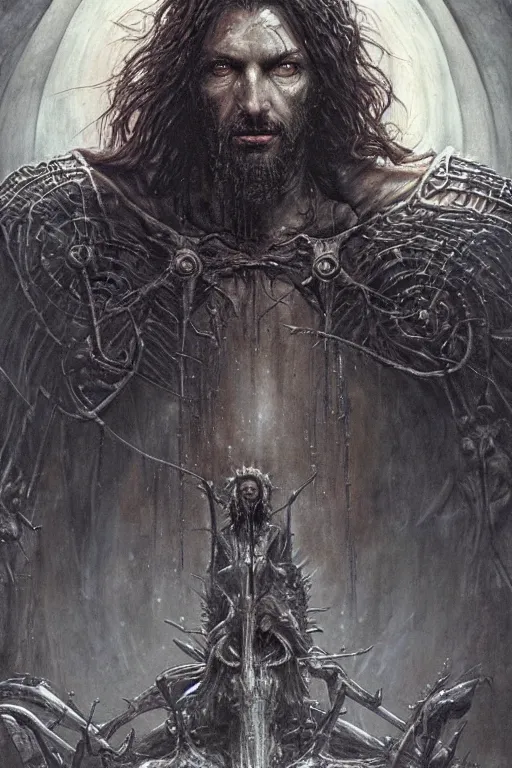 Prompt: portrait of jesus christ by hr giger, greg rutkowski, luis royo and wayne barlowe as a diablo, resident evil, dark souls, bloodborne monster