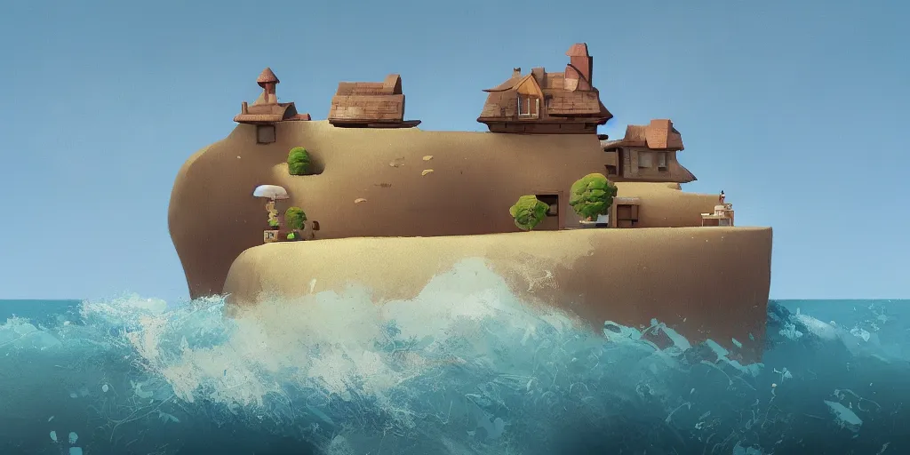 Image similar to a house on a cliff by the ocean by goro fujita