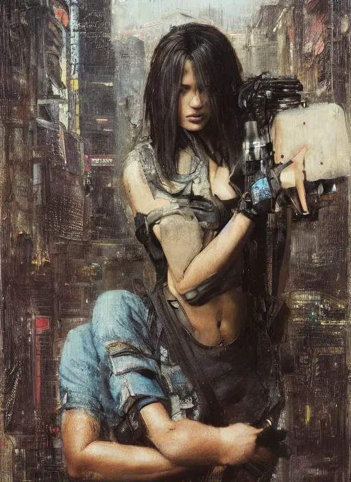 Prompt: Cyberpunk mechanic (blade runner 2049, cyberpunk 2077). Orientalist portrait by john william waterhouse and James Gurney and Theodore Ralli and Nasreddine Dinet, oil on canvas. Cinematic, hyper realism, realistic proportions, dramatic lighting, high detail 4k