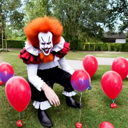 Image similar to pennywise the clown hosting a childrens party