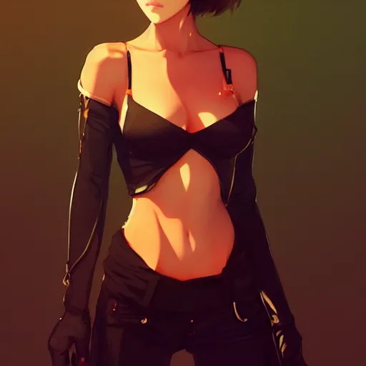 Prompt: a beautiful model in crop top, by guweiz and wlop and ilya kuvshinov and artgerm, symmetrical eyes, aesthetic, gorgeous, stunning, alluring, attractive, artstation, deviantart, pinterest, digital art