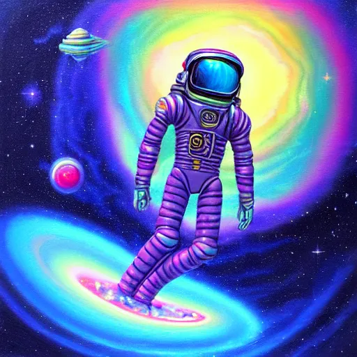 Image similar to cool bismuth mech spaceman surfing the milkyway, isometric scifi astral spirit space journey in oil painting, pulled into the spiral vortex, trending on artstation, award winning, emotional, highly detailed ethereal isometric surrealist art