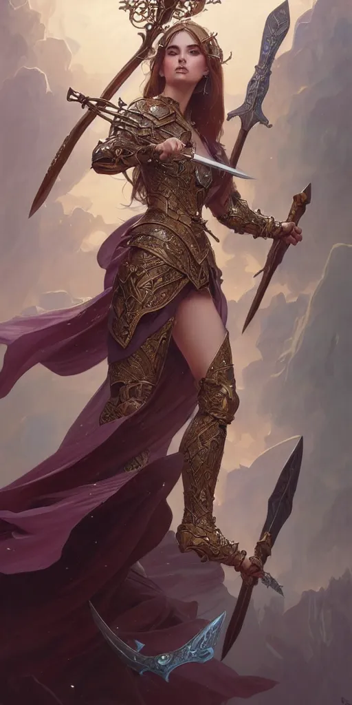 Prompt: frontal full body portrait of a beautiful princess wielding a battle axe, D&D, fantasy, intricate, elegant, highly detailed, digital painting, artstation, character concept art, character design, smooth, sharp focus, illustration, art by artgerm and greg rutkowski and alphonse mucha