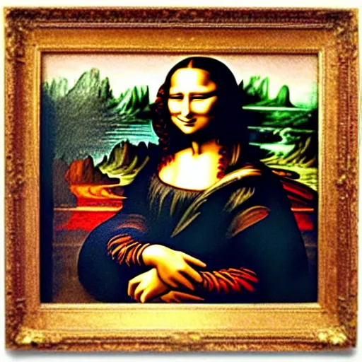 Image similar to an artist painting the mona lisa, oil painting