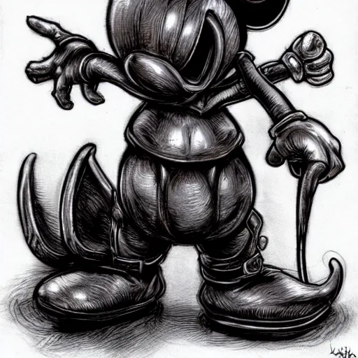 Image similar to Mickey mouse as a dark souls boss by H.R. Giger