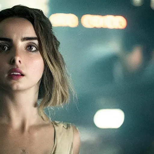 Image similar to a movie still of ana de armas as rachael n blade runner