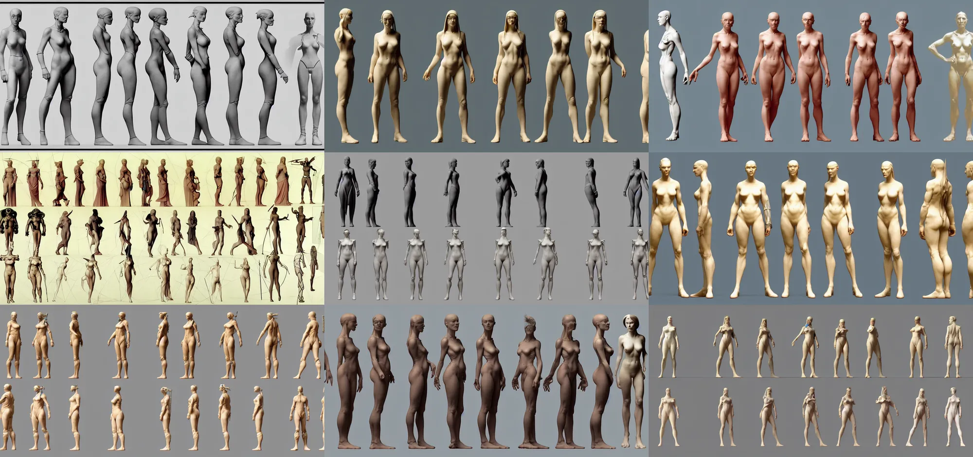 Prompt: character turnaround sheets for 3 d modelling, badass female cyberpunk, by thomas blackshear and hieronymus bosch, by bouguereau and piero della francesca, full figure, whole body