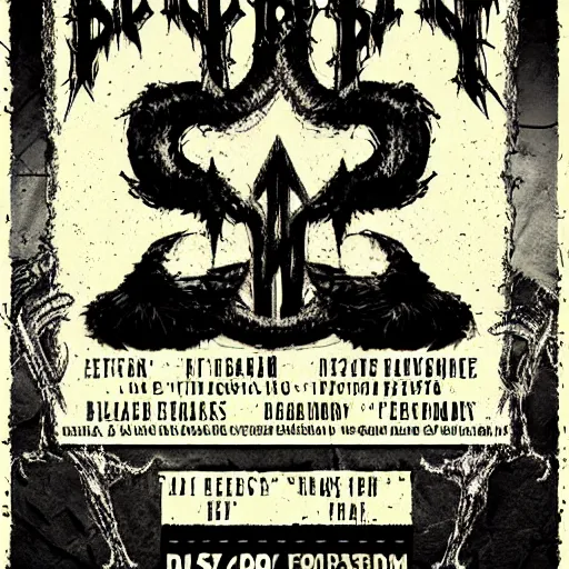 Image similar to black metal show flyer, black metal logos, unreadable, 3 band lineup, local bar, d. i. y. venue