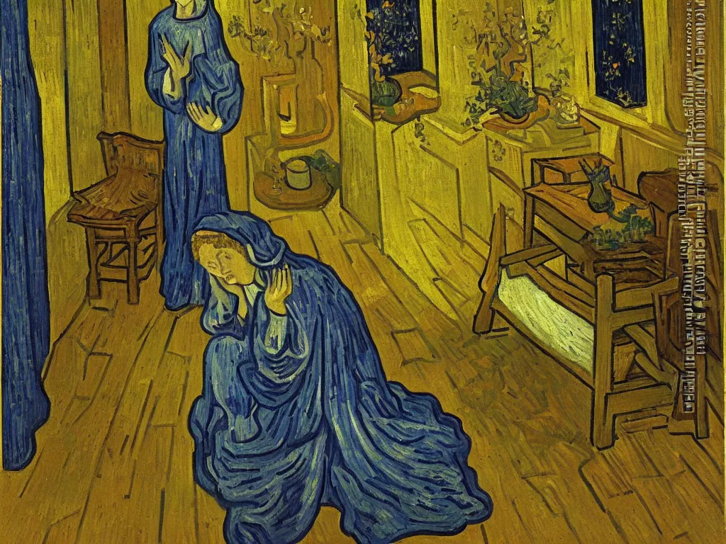 Image similar to the annunciation by van gogh oil painting