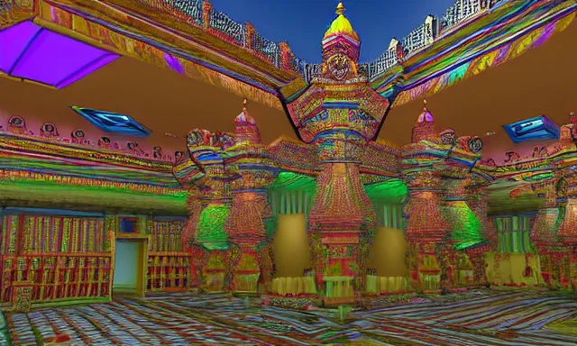 Image similar to 3d Fractal hindu temple mosque interior, dmt, shiny