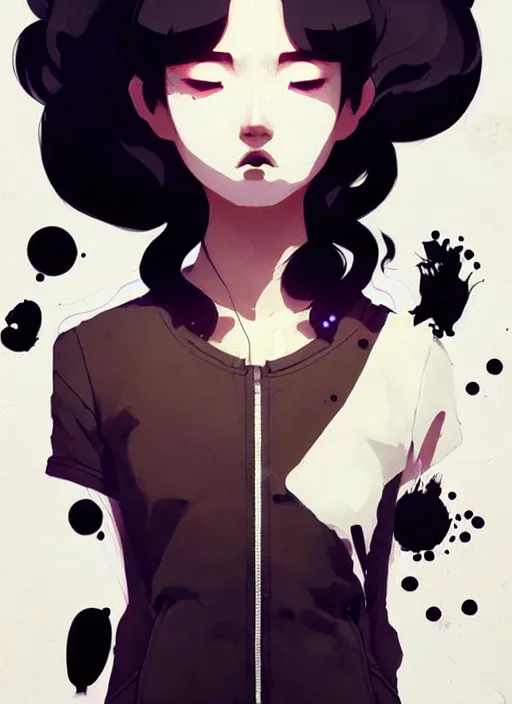 Image similar to highly detailed closeup portrait of cool black hair short, cinnamon skin teen, korean, black suit by atey ghailan, by greg rutkowski, by greg tocchini, by james gilleard, by joe fenton, by kaethe butcher, gradient dark purple, black and white color scheme, grunge aesthetic!!! ( ( graffiti tag wall background ) )
