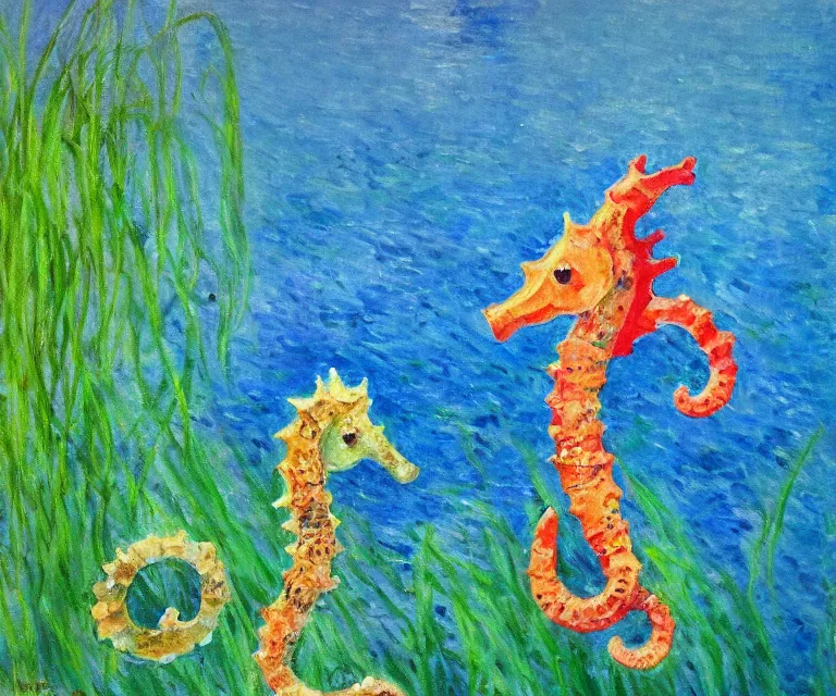 Prompt: seahorse, cute, monet, oil painting