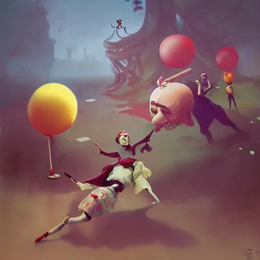 Prompt: a fairy attacking an army of clowns , artwork by Sergey Kolesov, arstation,