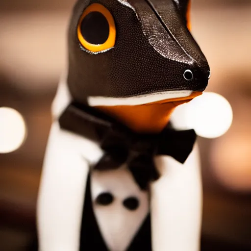 Prompt: photograph of a velociraptor wearing a fancy tuxedo, studio lighting, grand hotel background, f/1.8 aperture, cinematic lens