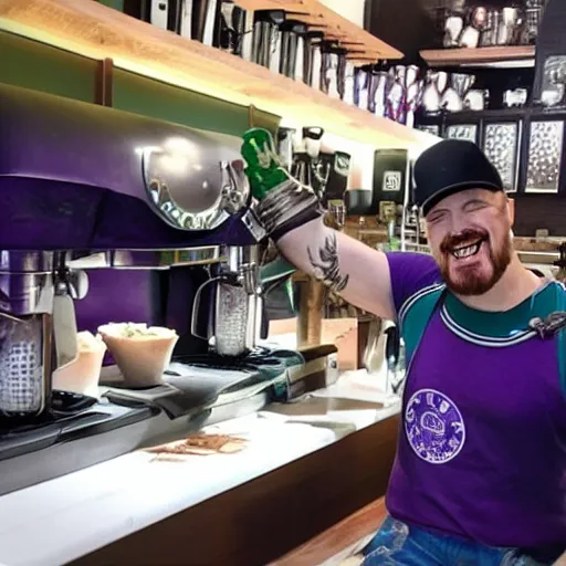 Prompt: Thanos as a Starbucks barista