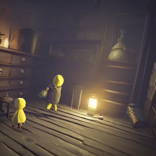 Prompt: six from little nightmares screenshot