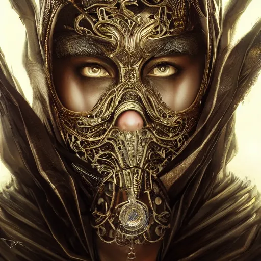 Image similar to Very very very very highly detailed epic photo of face with venetian mask, intricate, dystopian, sci-fi, extremely detailed, digital painting, artstation, concept art, smooth, sharp focus, illustration, intimidating lighting, incredible art by Artgerm and Anton Pieck