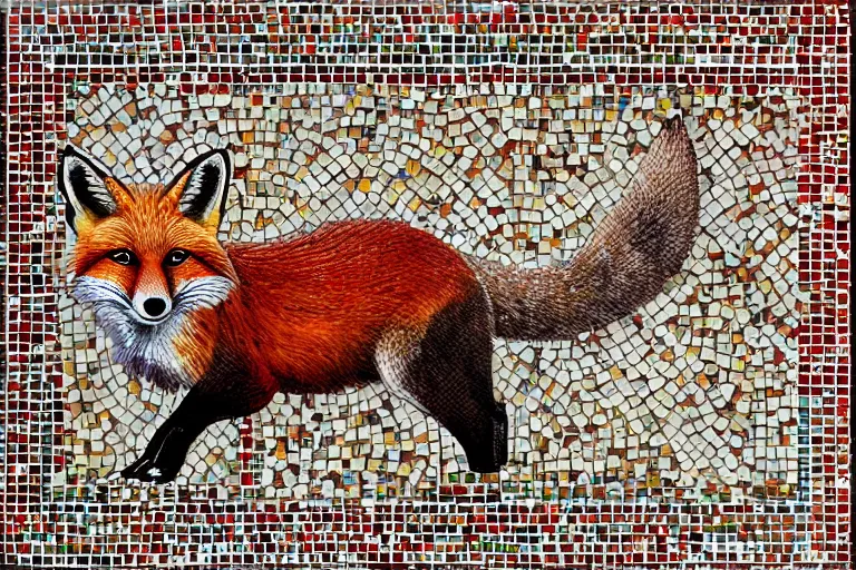 Image similar to Tile mosaic mural of a Red Fox, intricate detailing, mostly triangular and geometric, beautiful high quality art