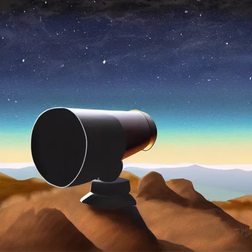 Prompt: a telescope on the summit of a mountain, the night sky filled with stars, digital art, oil on canvas