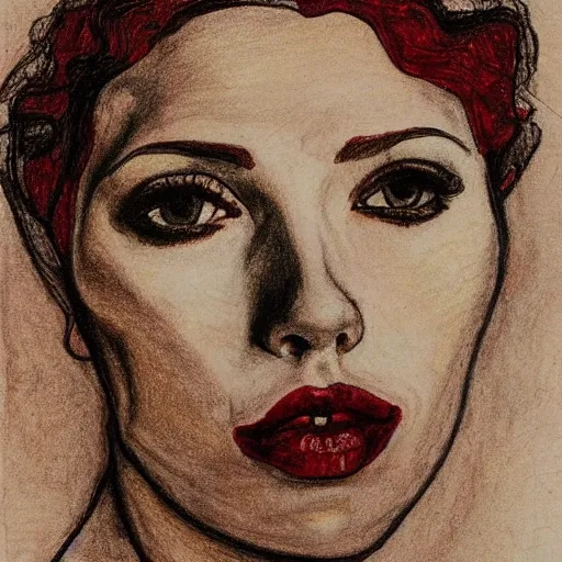 Prompt: drawing of scarlet johansson by egon schiele