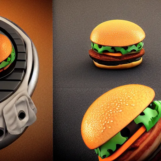 Image similar to a cybernetic hamburger, realistic octane render, high detail