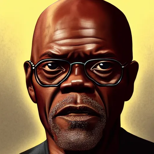 Image similar to Portrait of Samuel L. Jackson, highly detailed, ominous background, artstation, trending on ArtStation, by smile _zPRO