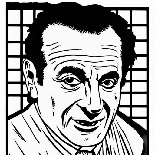 Prompt: Joe Pesci drawn in a black and white manga panel, art by Nobuyuki Fukumoto