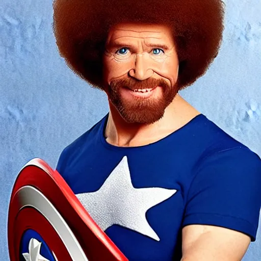 Image similar to Bob Ross as captain america