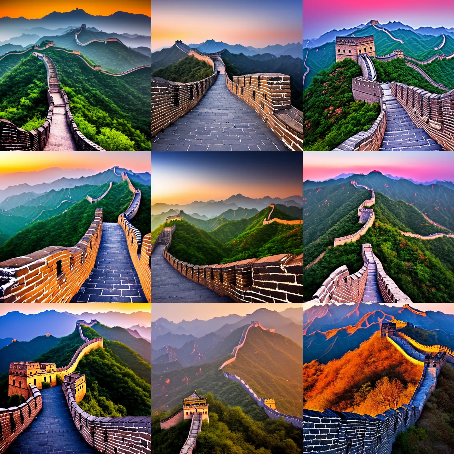 Prompt: photo of the great wall of china taken by Thomas Heaton at dawn