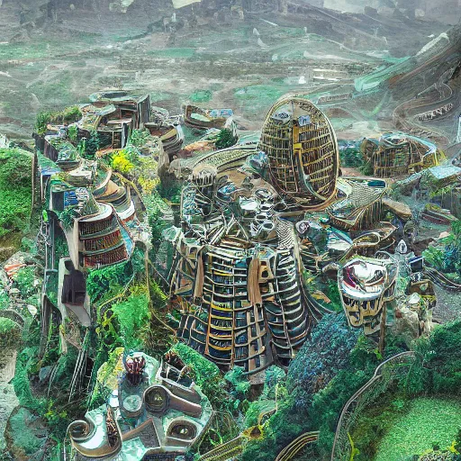 Prompt: A solarpunk city in the Simien Mountains, intricate details, background depth, bold colour, photorealism, intricate, elegant, highly detailed, smooth, 8k, sharp focus, –w 1280