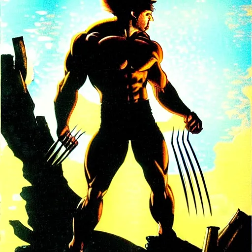 Prompt: Weapon X Wolverine, atmospheric lighting, painted, intricate, golden hour, ultra detailed by Jim Lee, Rob Liefeld, Barry Windsor Smith