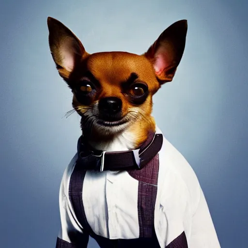 Prompt: a happy chihuahua stars as walter white in breaking bad, high quality photography, promotional shot